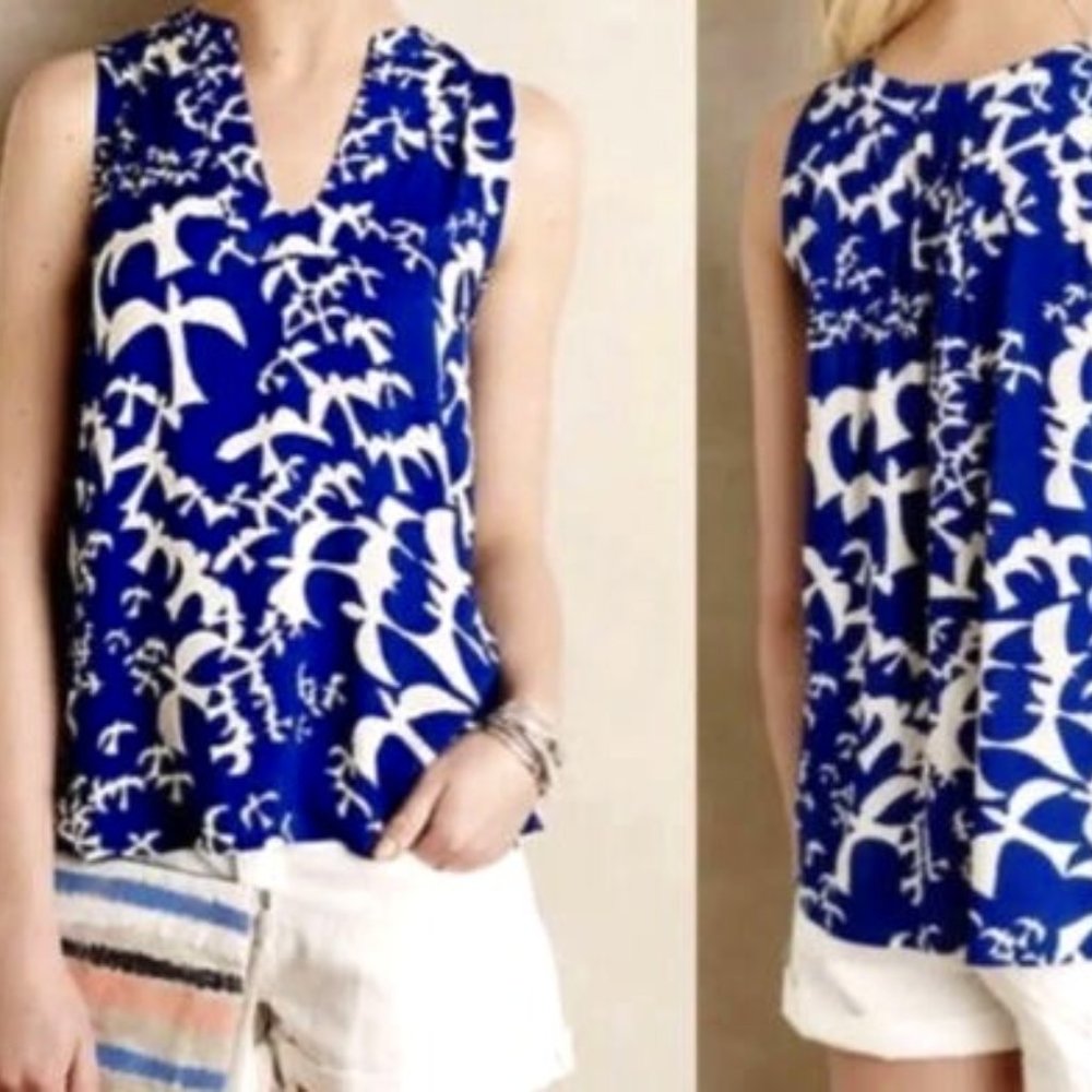 Anthropologie Maeve Enna tank, blue and white, size 12